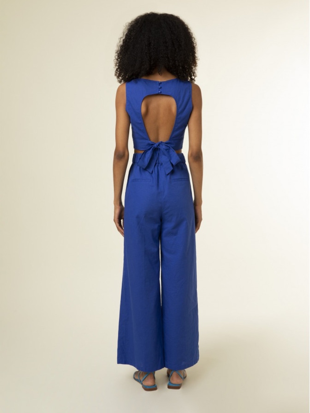 FRNCH Lola Crop Top Wide-Leg Pant Set in Royal Blue